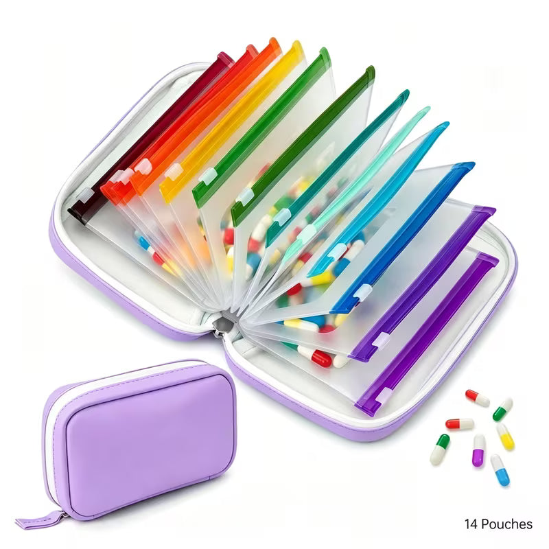 ✨2‑Week Pill Organizer Binder Case | 14 Reusable Color‑Coded Pill Pouch💊