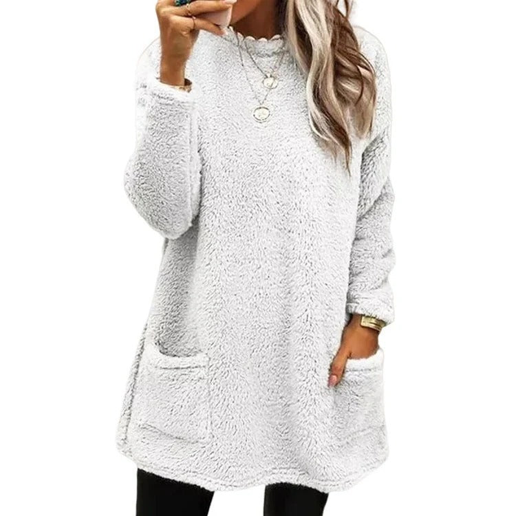 🧶 Women's warm round neck long sleeve top - Soft, comfortable everyday wear✨