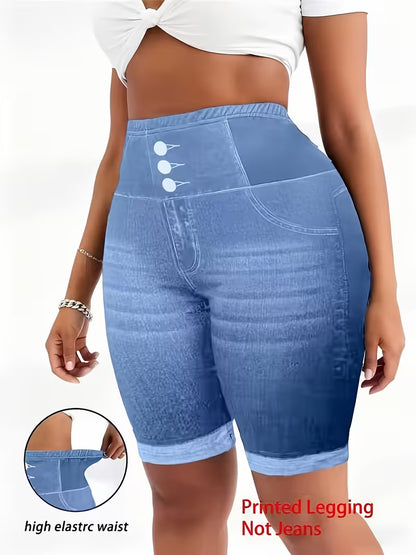 Women's Plus-Size Printed High-Waisted Shorts - 2-Pack (Summer Casual, Elastic Fit)
