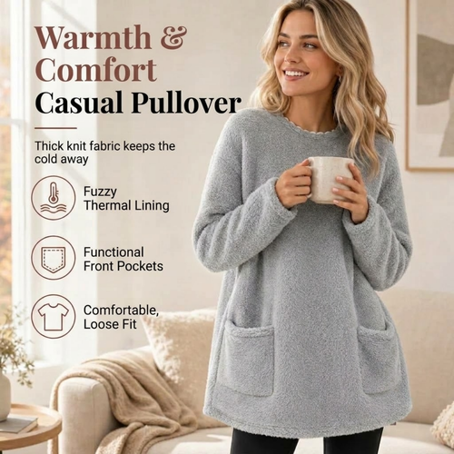 🧶 Women's warm round neck long sleeve top - Soft, comfortable everyday wear✨