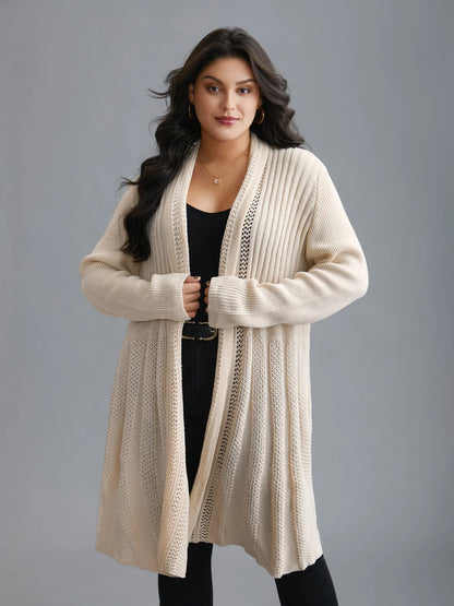 Textured Kimono Collar Long Cardigan