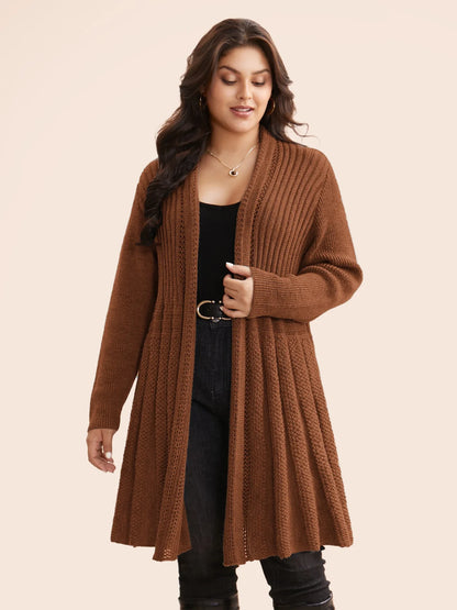 Textured Kimono Collar Long Cardigan