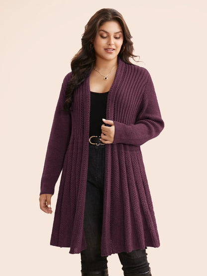 Textured Kimono Collar Long Cardigan