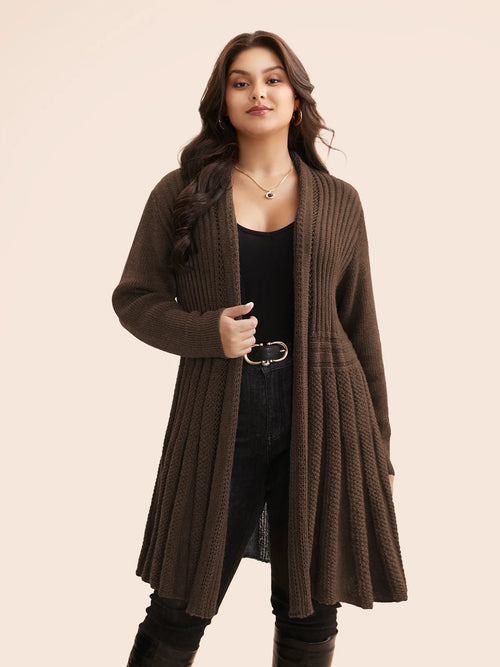Textured Kimono Collar Long Cardigan