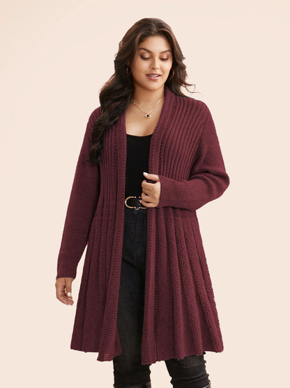 Textured Kimono Collar Long Cardigan