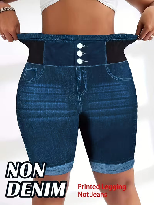 Women's Plus-Size Printed High-Waisted Shorts - 2-Pack (Summer Casual, Elastic Fit)