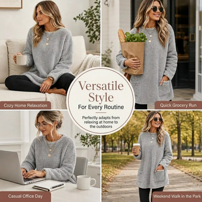 🧶 Women's warm round neck long sleeve top - Soft, comfortable everyday wear✨