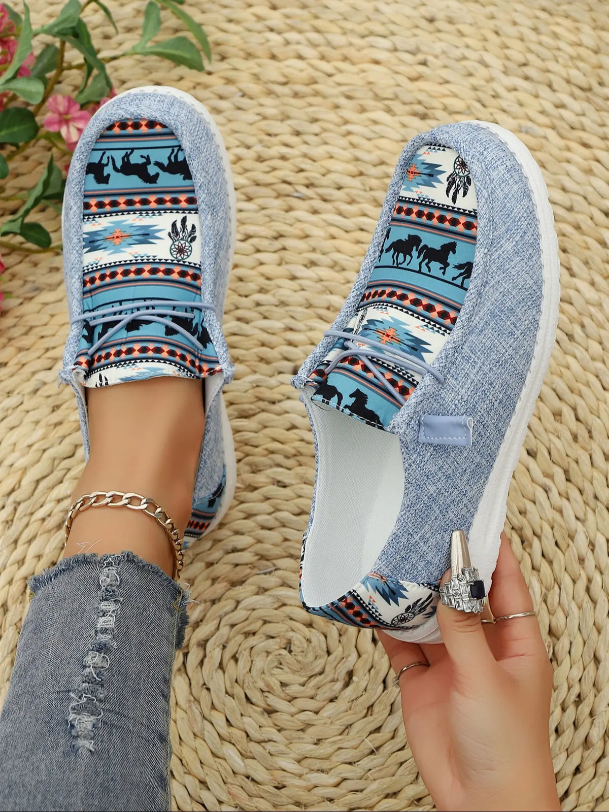 Women's Boho Slip-On Walking Shoes (Casual, Comfortable, Random Pattern)