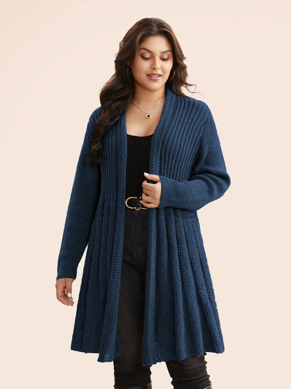 Textured Kimono Collar Long Cardigan