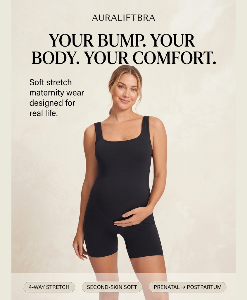 Auraliftbra — flattering maternity romper that moves with your changing body