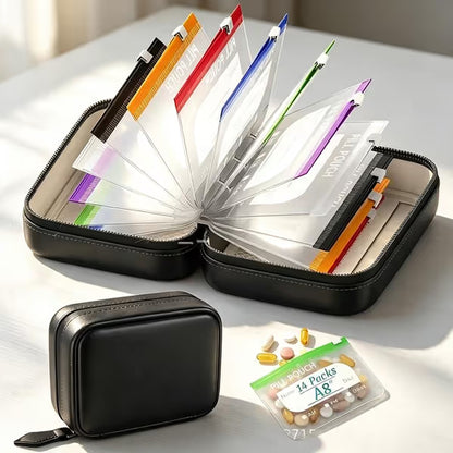 ✨2‑Week Pill Organizer Binder Case | 14 Reusable Color‑Coded Pill Pouch💊