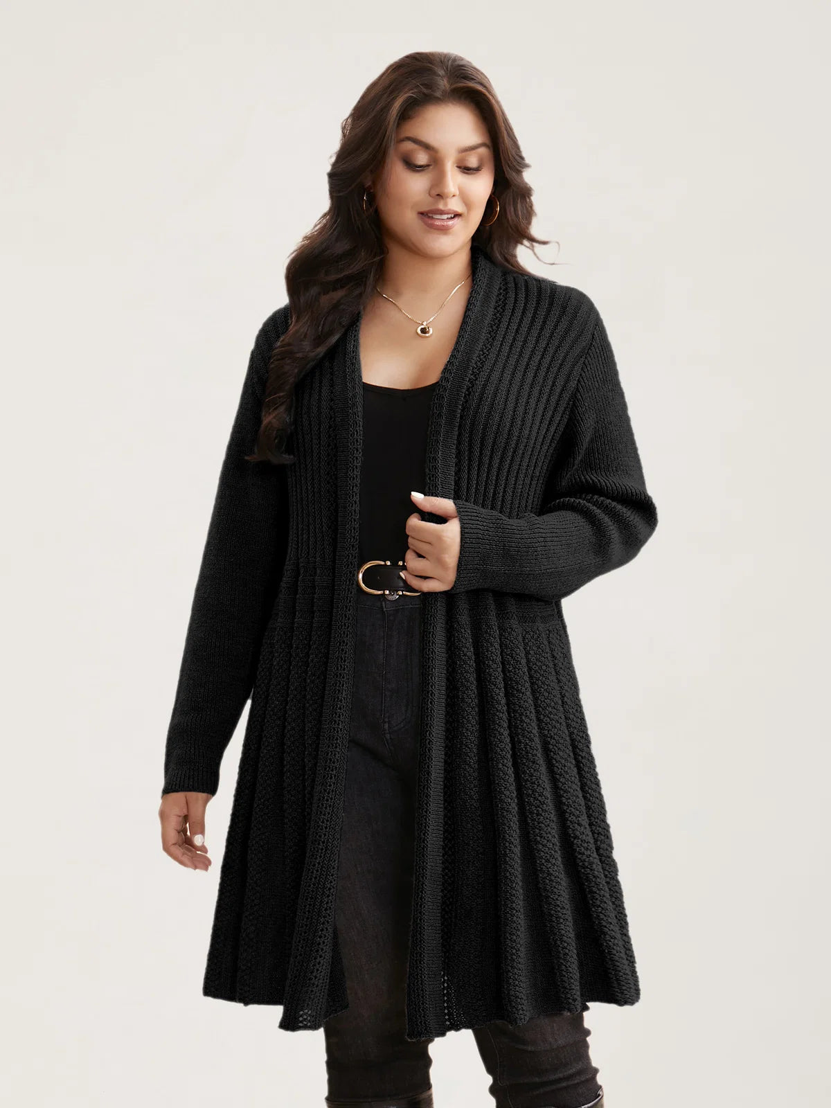 Textured Kimono Collar Long Cardigan