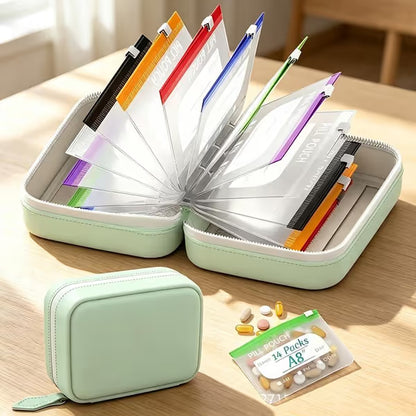 ✨2‑Week Pill Organizer Binder Case | 14 Reusable Color‑Coded Pill Pouch💊
