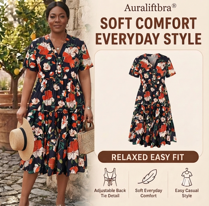 Plus Size Dresses for Curvy Women Collared Vneck Midi Summer Ruffle Dress with Pocket