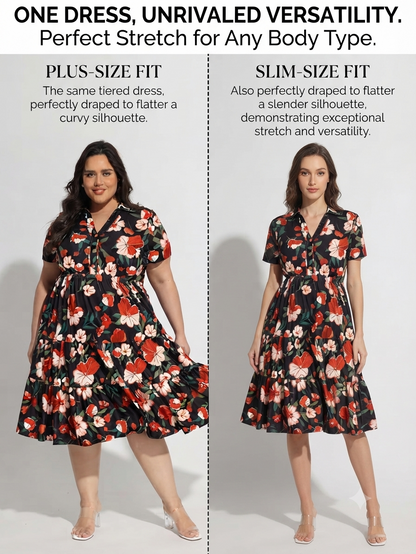 Plus Size Dresses for Curvy Women Collared Vneck Midi Summer Ruffle Dress with Pocket