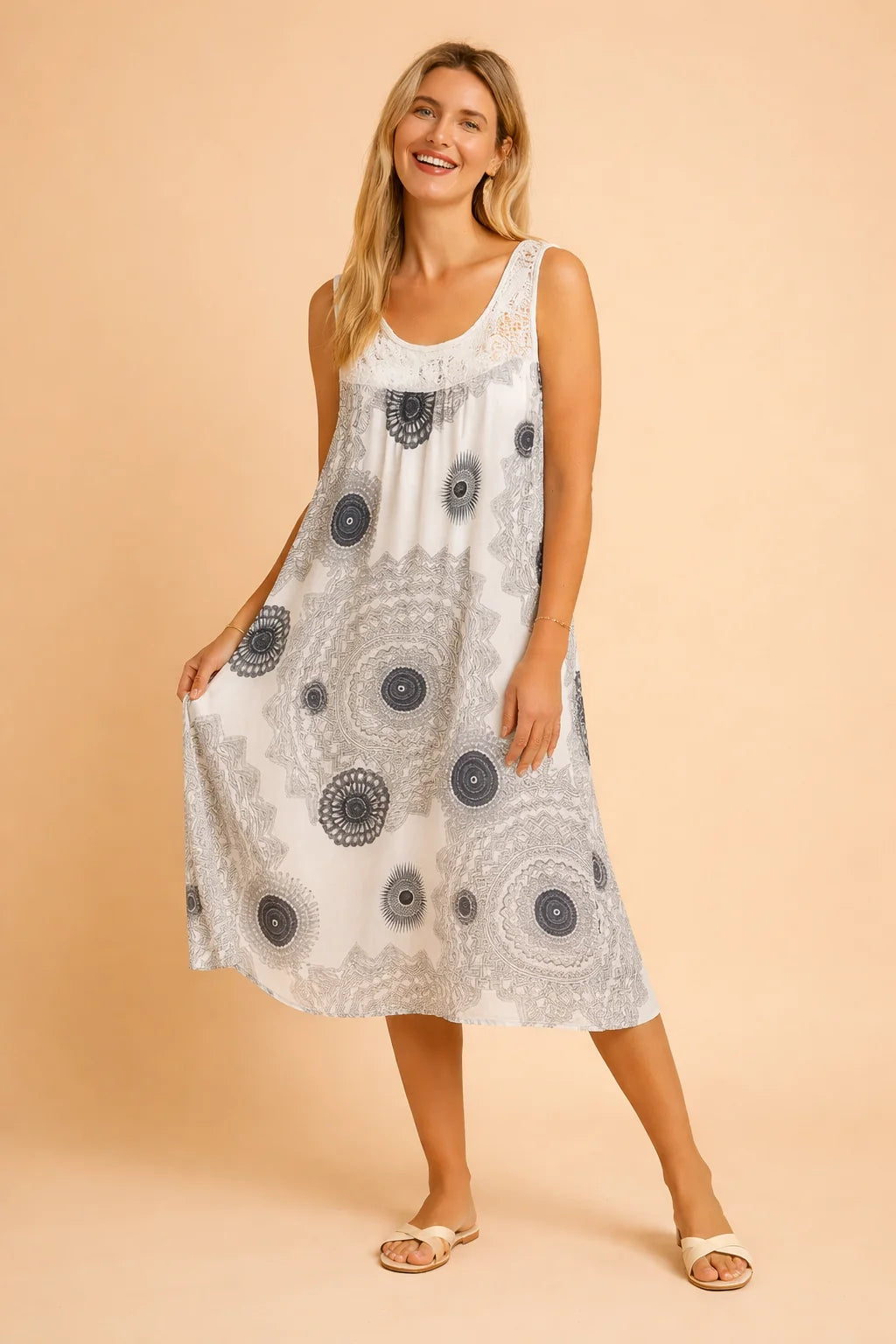 Womens Plus Size Sleeveless Summer Dress - Stylish Patterned Sundress for Warm Weather