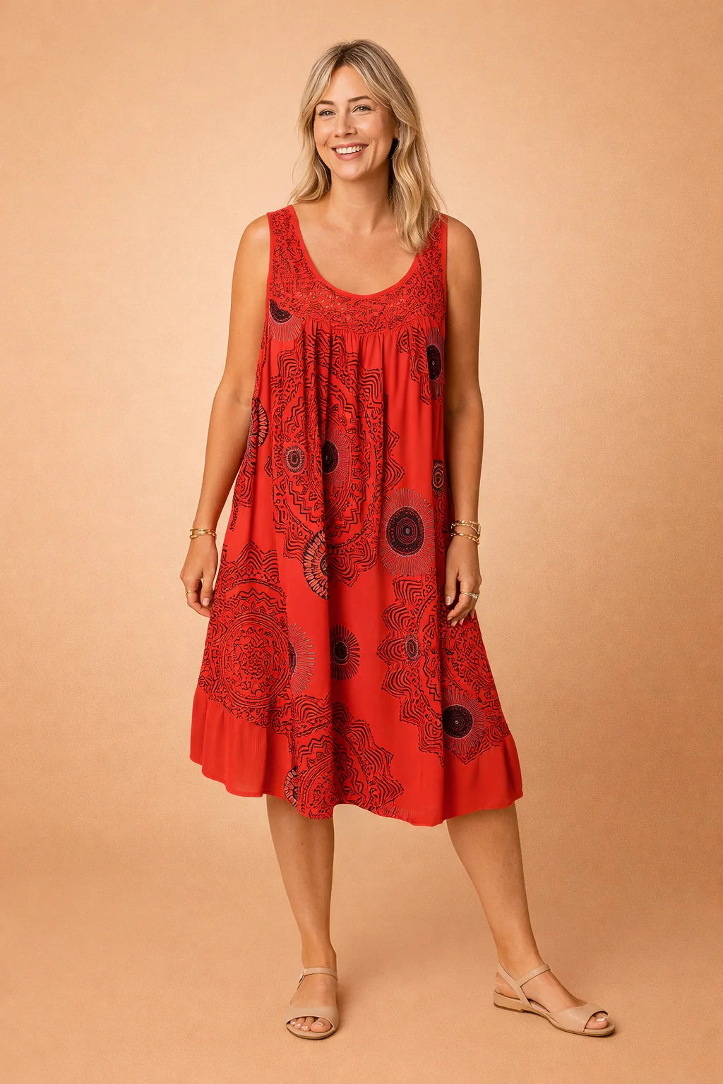 Womens Plus Size Sleeveless Summer Dress - Stylish Patterned Sundress for Warm Weather