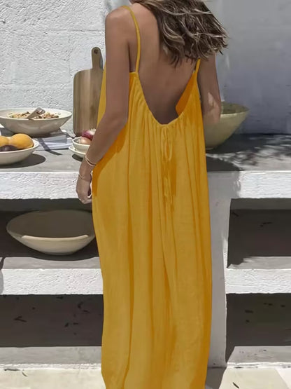 Plus Size 2026 New Women'S Backless Maxi Dress, Open Back Slip, Sleeveless Summer Sundress, Beach Resort Wear