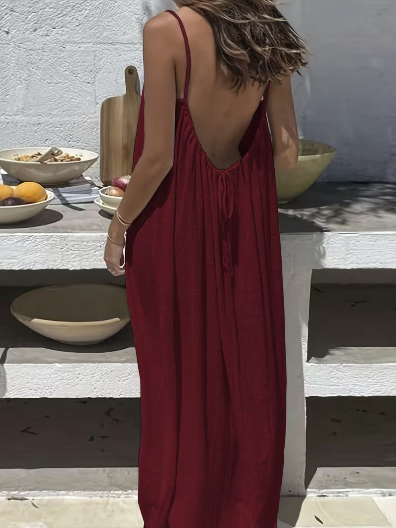 Plus Size 2026 New Women'S Backless Maxi Dress, Open Back Slip, Sleeveless Summer Sundress, Beach Resort Wear