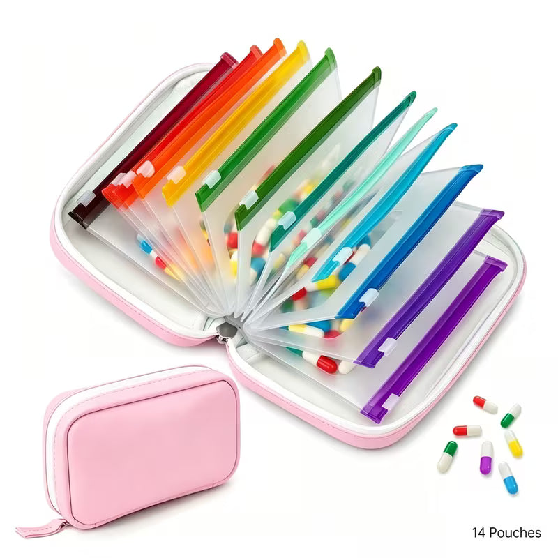 ✨2‑Week Pill Organizer Binder Case | 14 Reusable Color‑Coded Pill Pouch💊