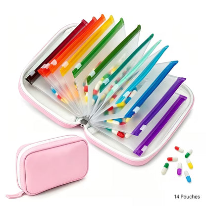 ✨2‑Week Pill Organizer Binder Case | 14 Reusable Color‑Coded Pill Pouch💊