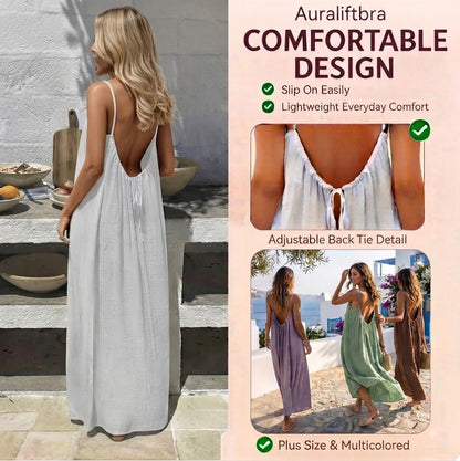 Plus Size 2026 New Women'S Backless Maxi Dress, Open Back Slip, Sleeveless Summer Sundress, Beach Resort Wear