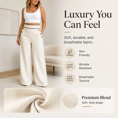 Contrast-Trim Wide-Leg Pants – legant Drape & Flattering High-Rise