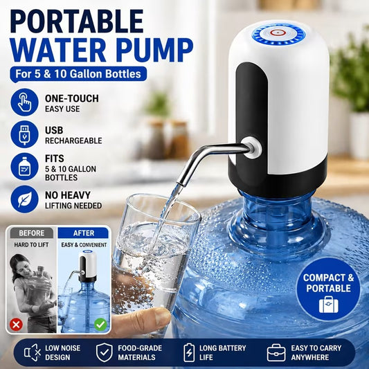 Portable Water Pump For 5 & 10 Gallon Bottles, USB Rechargeable Automatic Dispenser, One-Touch Easy Use, No Heavy Lifting