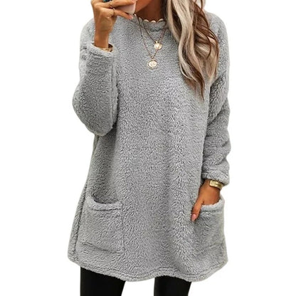 🧶 Women's warm round neck long sleeve top - Soft, comfortable everyday wear✨