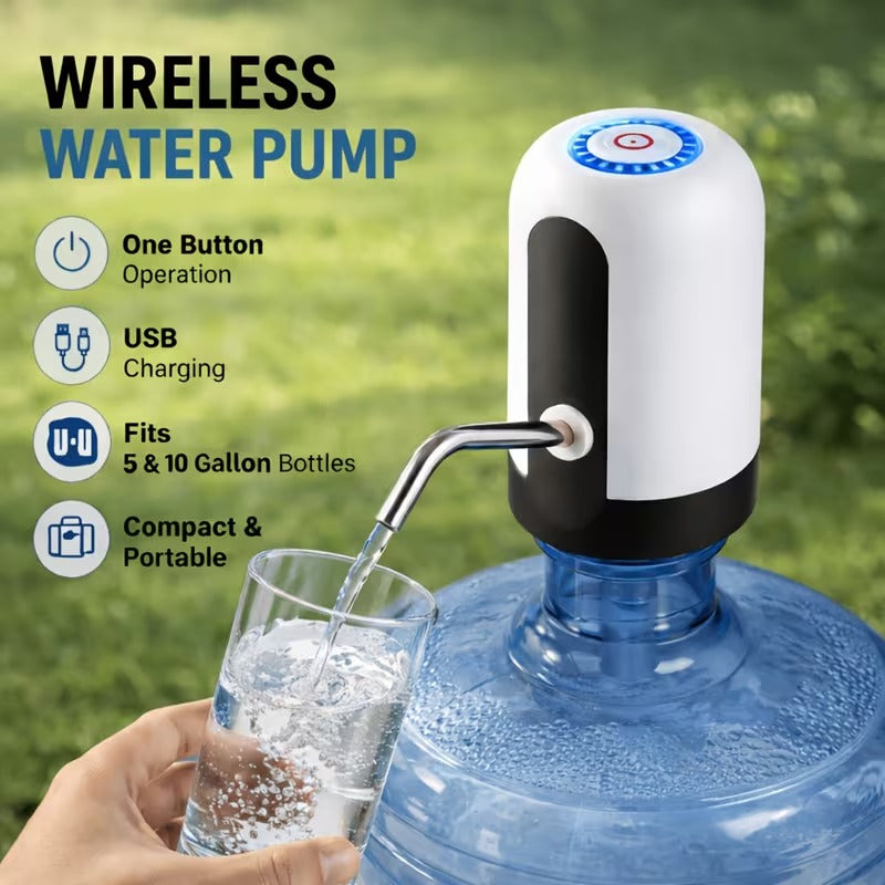 Portable Water Pump For 5 & 10 Gallon Bottles, USB Rechargeable Automatic Dispenser, One-Touch Easy Use, No Heavy Lifting