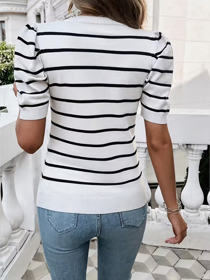Elegant Stripe Easy Fashion Short Sleeve Top