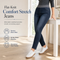 🤠Women's high-waisted jeans, stretchy, slim fit, dark blue, with wide elastic waistband
