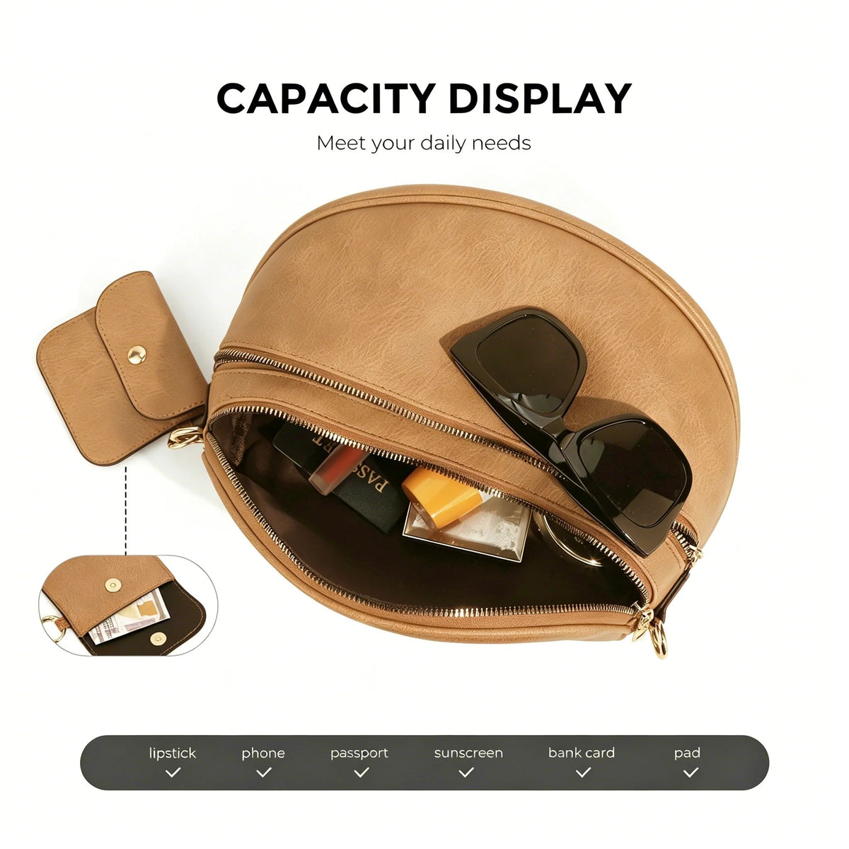 Vegan Leather Crossbody Bum Bag for Women with Mini Pouch