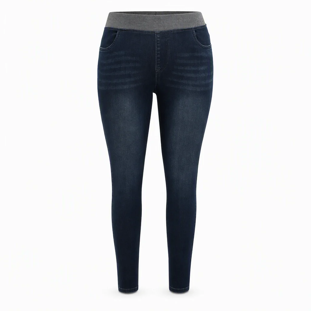 🤠Women's high-waisted jeans, stretchy, slim fit, dark blue, with wide elastic waistband