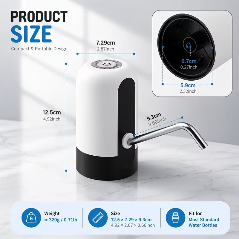 Portable Water Pump For 5 & 10 Gallon Bottles, USB Rechargeable Automatic Dispenser, One-Touch Easy Use, No Heavy Lifting