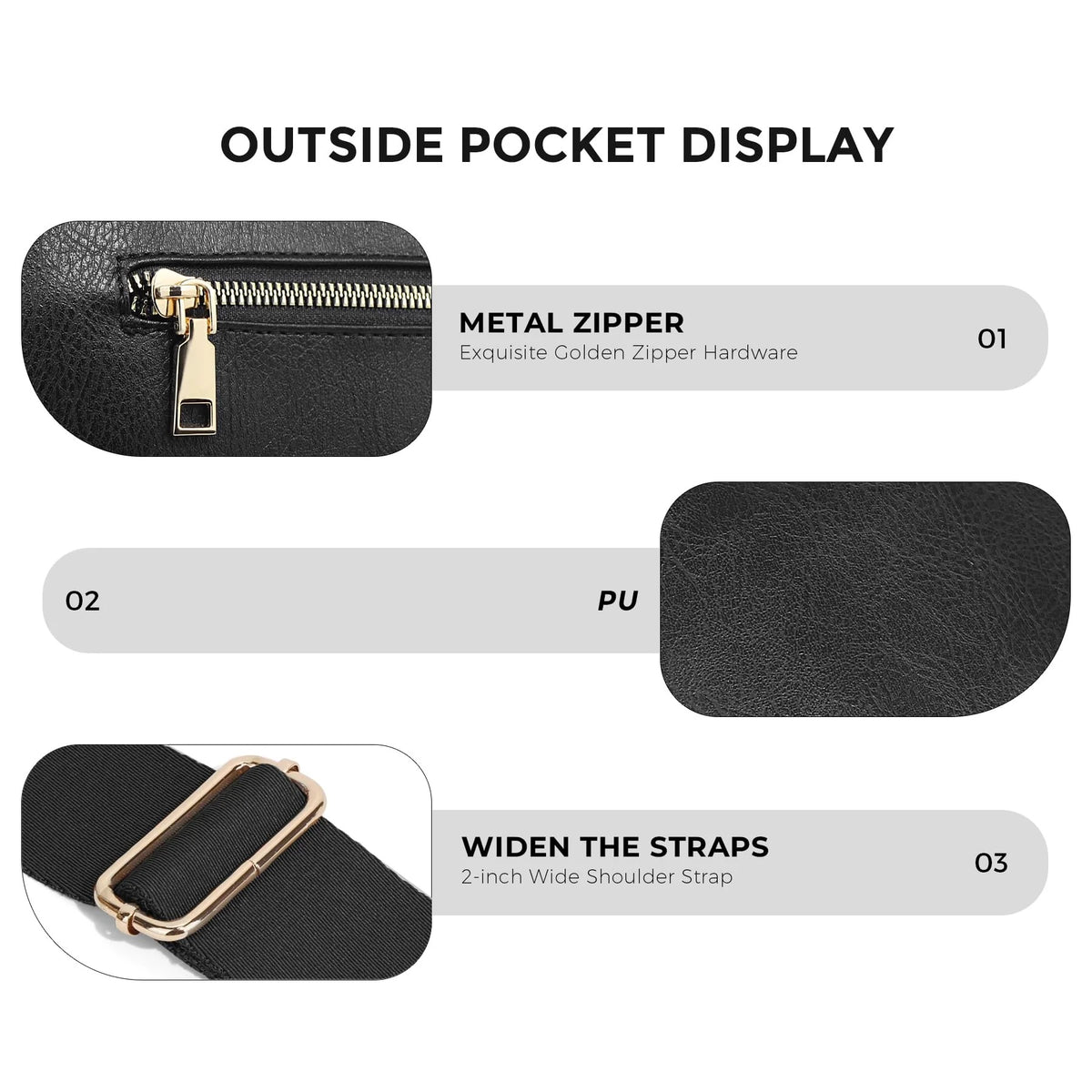 Vegan Leather Crossbody Bum Bag for Women with Mini Pouch