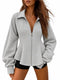 Women's Zip Up Ruched Sleeve Peplum Hem Jacket