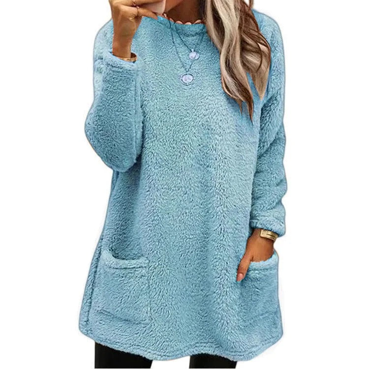 🧶 Women's warm round neck long sleeve top - Soft, comfortable everyday wear✨