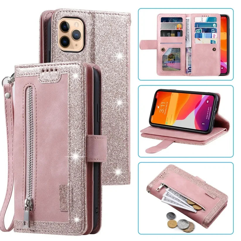 Luxury Zipper Wallet Phone Case for iPhone