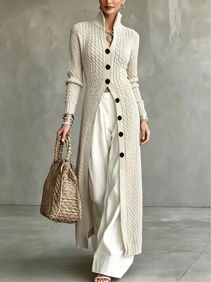 Limited time sale🔥Women's Stand Collar Single Button Cable Knit Long Cardigan