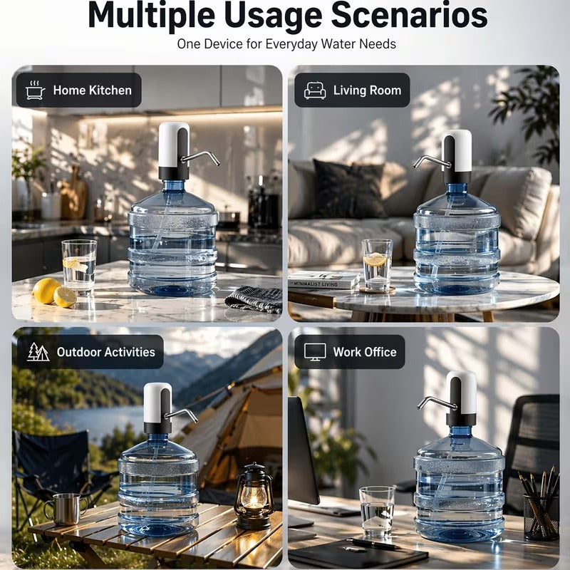 Portable Water Pump For 5 & 10 Gallon Bottles, USB Rechargeable Automatic Dispenser, One-Touch Easy Use, No Heavy Lifting