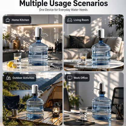 Portable Water Pump For 5 & 10 Gallon Bottles, USB Rechargeable Automatic Dispenser, One-Touch Easy Use, No Heavy Lifting