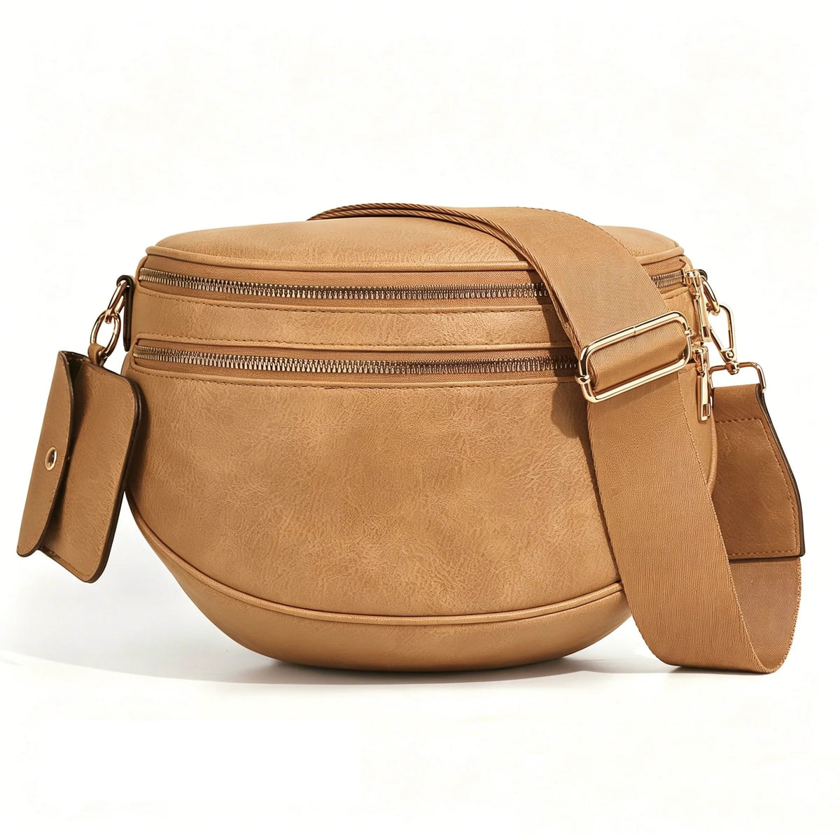 Vegan Leather Crossbody Bum Bag for Women with Mini Pouch
