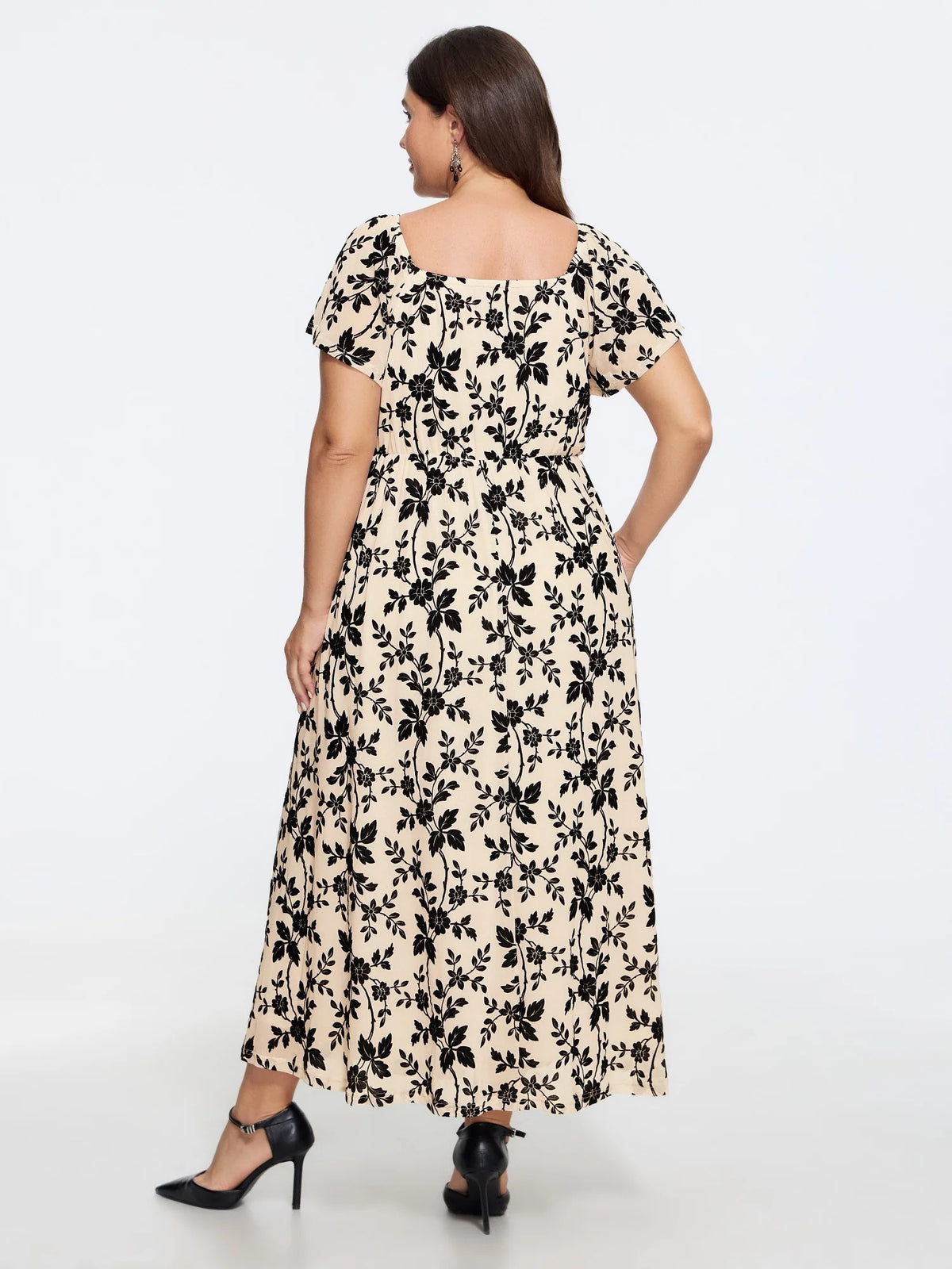 Floral Textured Jacquard Slit Hem Maxi Dress
