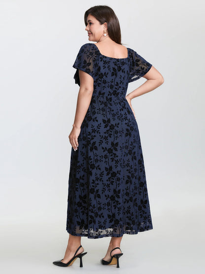 Floral Textured Jacquard Slit Hem Maxi Dress