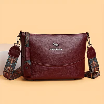 Vintage-Style Shoulder Bag with Bohemian Painted Strap and Hardware Accents