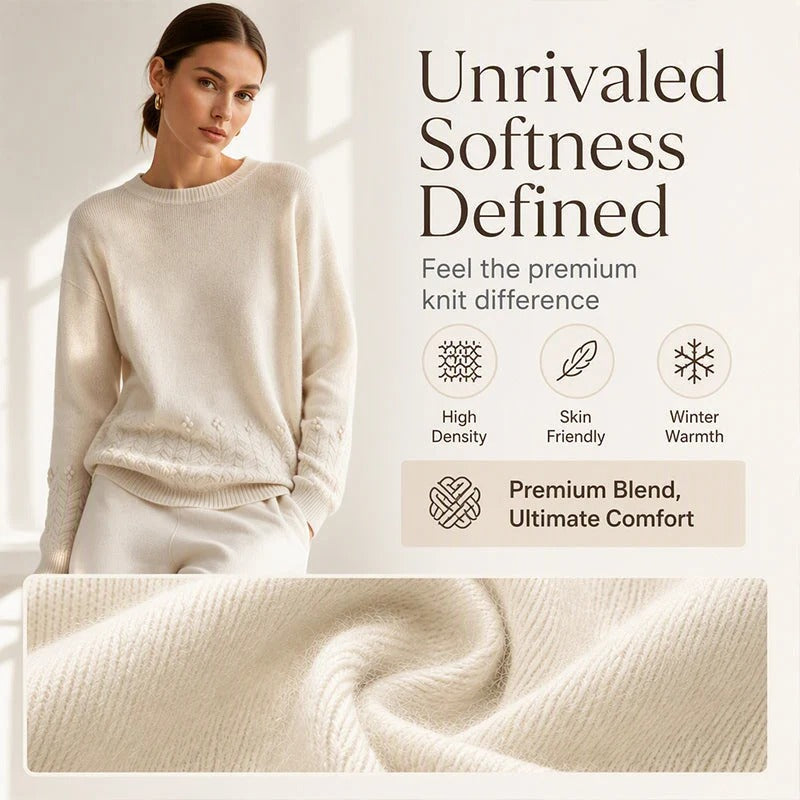 Women's sweater with round neck and cable pattern
