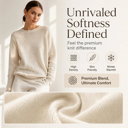 Women's sweater with round neck and cable pattern