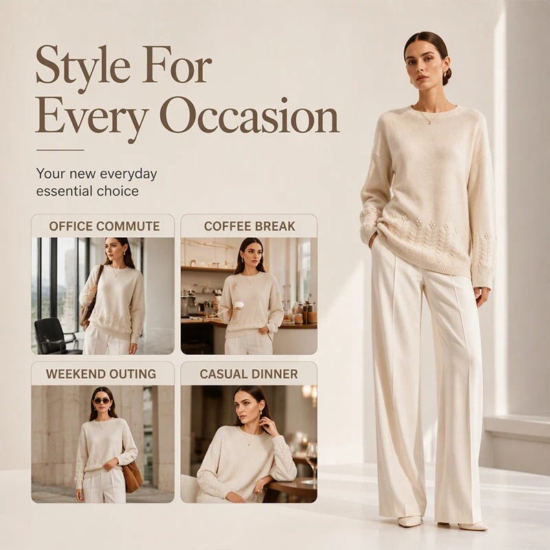 Women's sweater with round neck and cable pattern