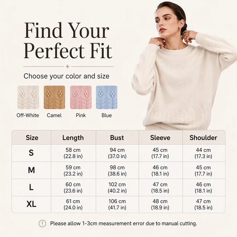 Women's sweater with round neck and cable pattern